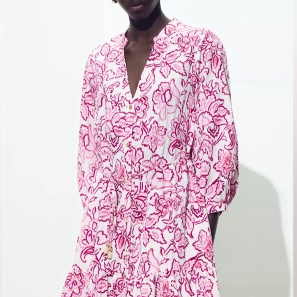 Zara Floral Pink and White Dress